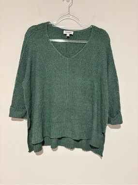 EE Some Knitted 3/4 Sleeve V-Neck Pullover Casual Classic sweater green size S/M